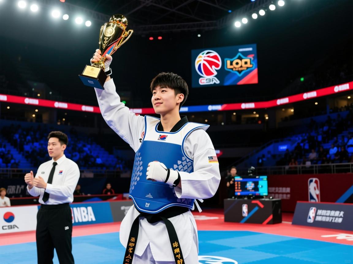 跆拳道比赛中韩国选手夺得冠军